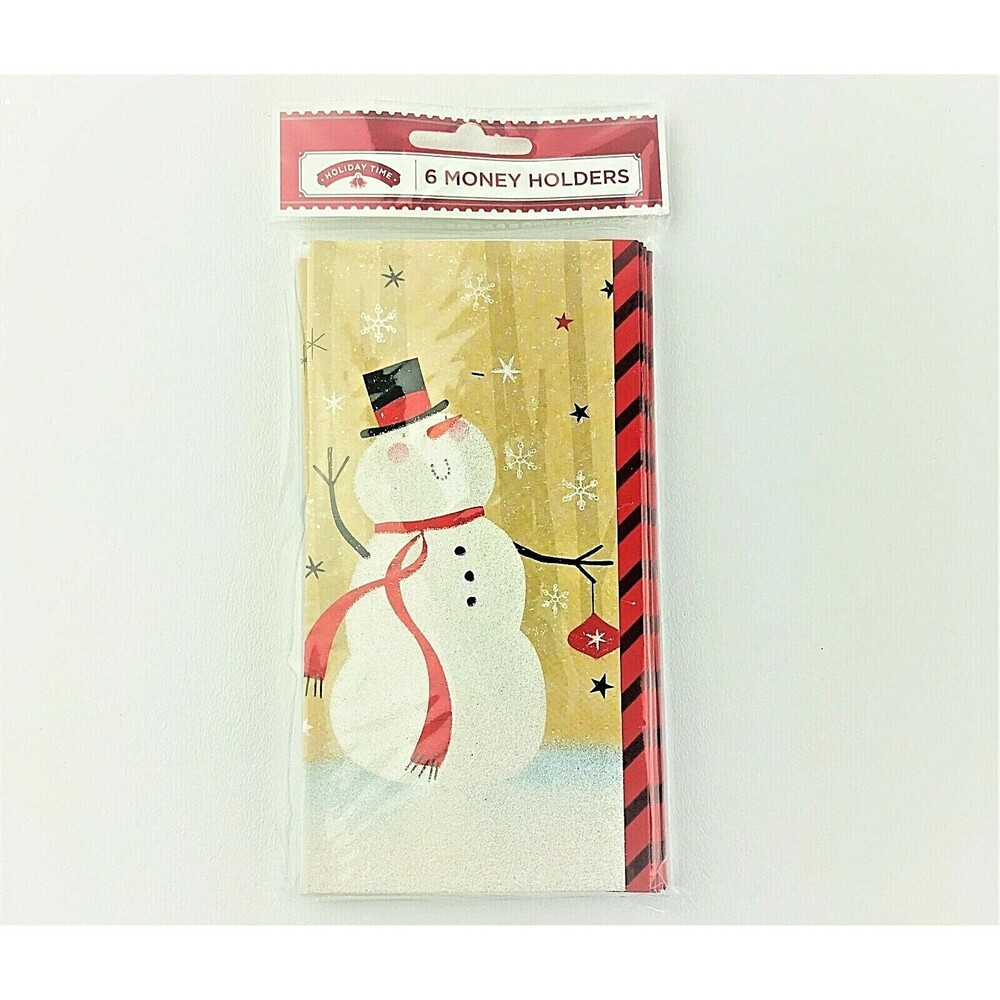 Glitter Holiday Money Gift Card Holder Card with Envelops Snowman  6 count